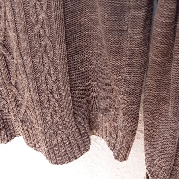 Brown Sonoma Fisherman Style Cable Knit Half Button Wide Fold Collar  LG (T-387) - Picture 6 of 11